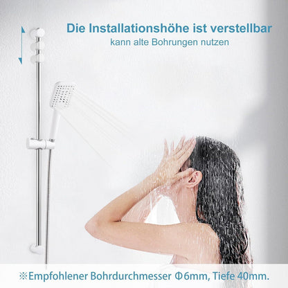 OFFO Duschset Edelstahl – Verstellbare Duschstange mit Brause 90cm