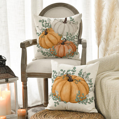 2er Set Herbst Kürbis Kissenbezüge 40x40 cm Orange Polyester