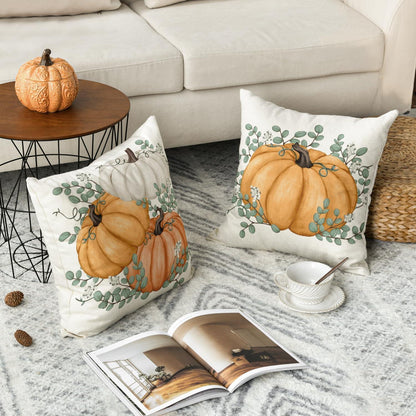 2er Set Herbst Kürbis Kissenbezüge 40x40 cm Orange Polyester