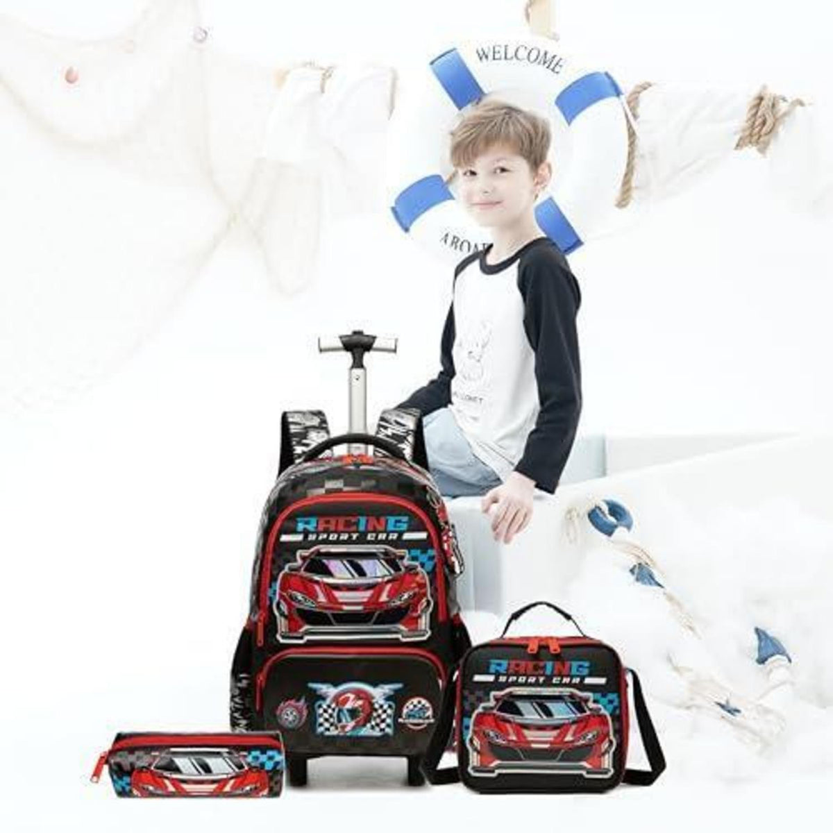 Schultrolley Rucksack Kinder – Rollen, Rot, 8 Jahre