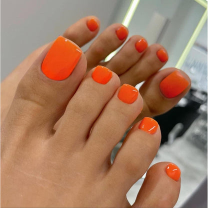 Orange Press-On Zehennägel Kurz Quadratisch – Natürliche Acryl Nägel