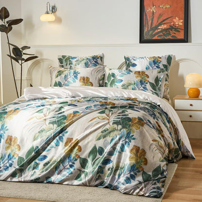 Satin Bettwäsche Set 135x200 cm, Grün, Vintage Pflanzenstil