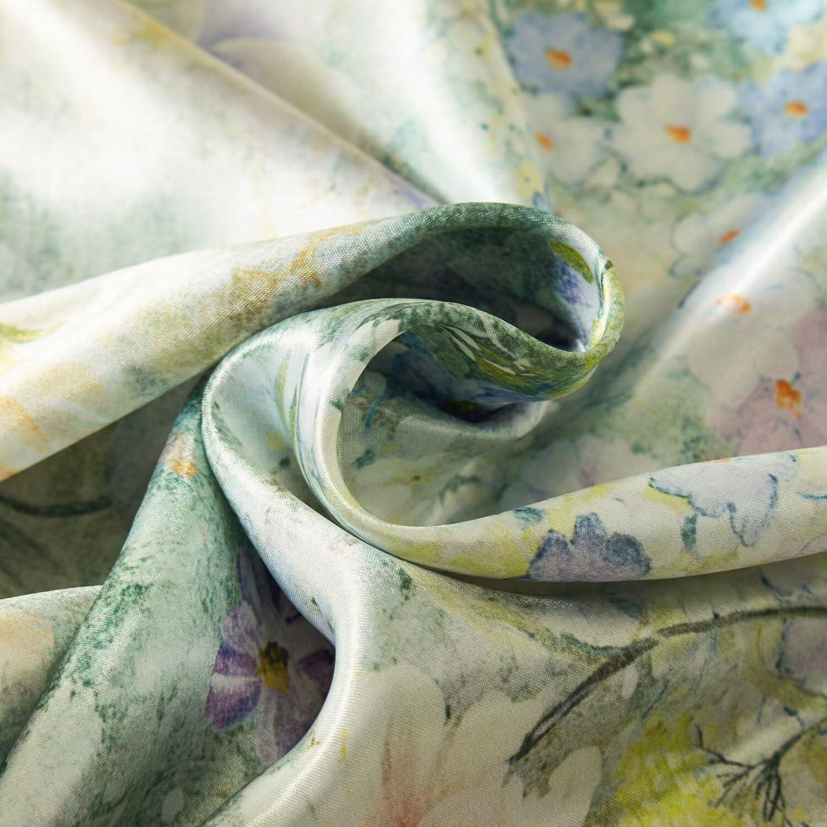 Satin Bettwäsche Set 135x200 cm - Vintage Blumenmuster Grün