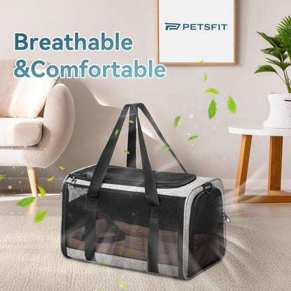Katzen Transportbox faltbar mit Netz & Kissen – Grau L