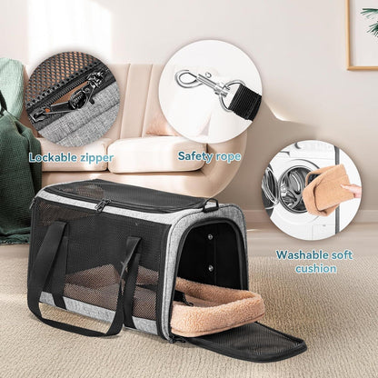 Katzen Transportbox faltbar mit Netz & Kissen – Grau L