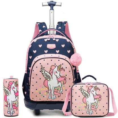 Kinder Trolley Rucksack mit Rollen – Einhorn Design 3-teilig