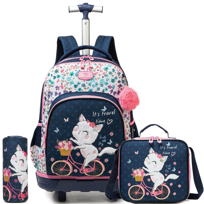 Kinder Trolley Rucksack mit Rollen – Schulranzen Set für Mädchen
