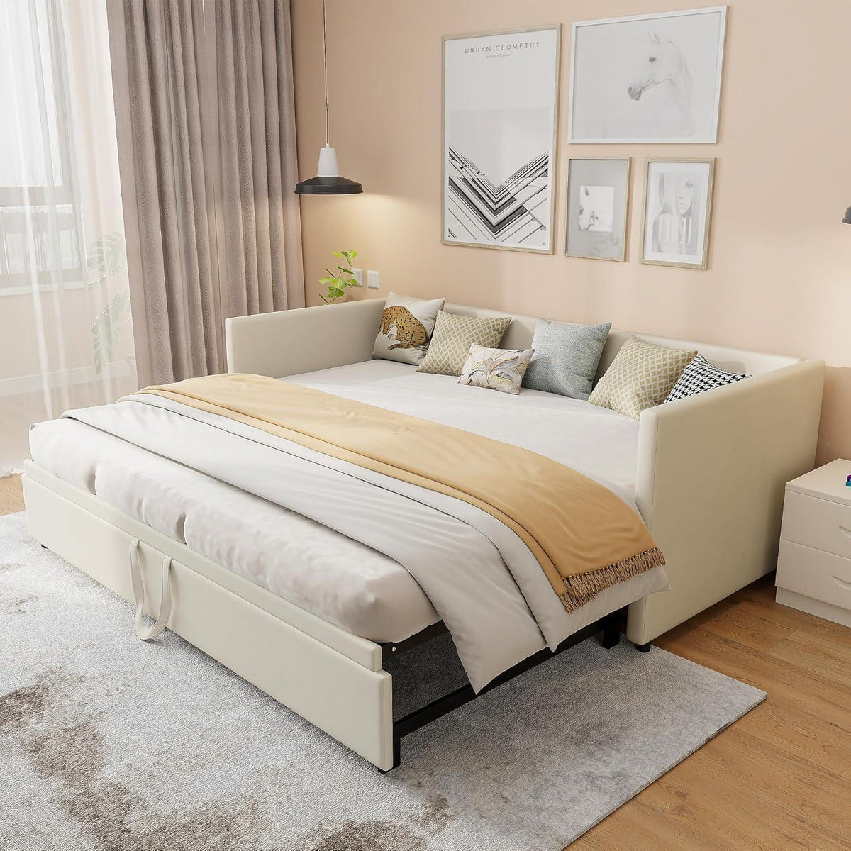 Ausziehbares Schlafsofa 90/180 x 200 cm – Beiges Bettgestell