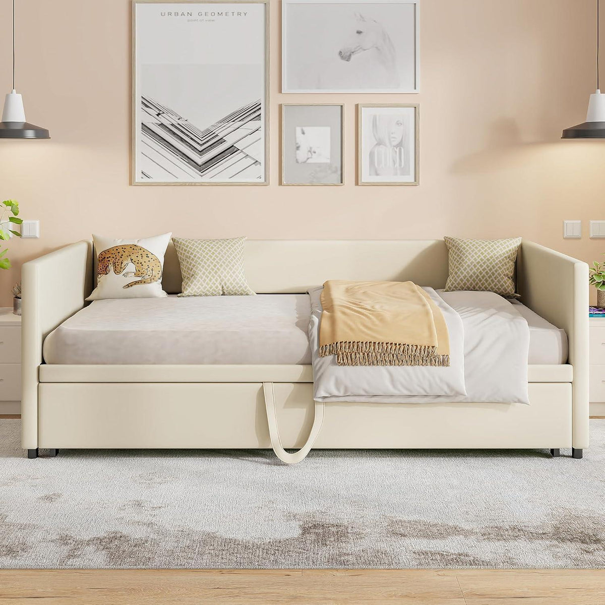 Ausziehbares Schlafsofa 90/180 x 200 cm – Beiges Bettgestell