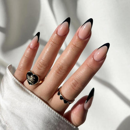 Schwarz Mandel Press On Nails - French Tip Nägel zum Aufkleben