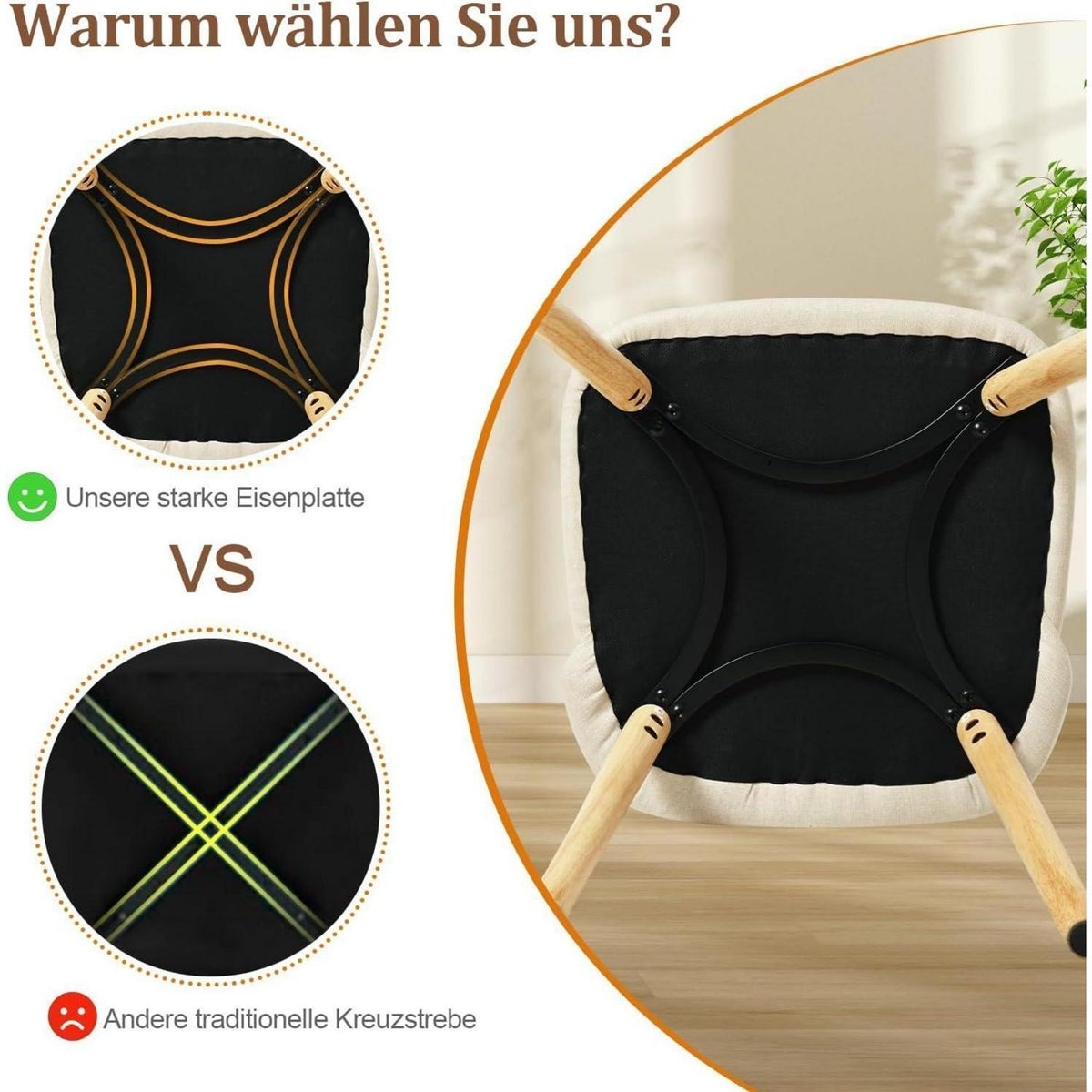 Esszimmerstühle 4er Set, Polsterstuhl Creme mit Holzbeinen