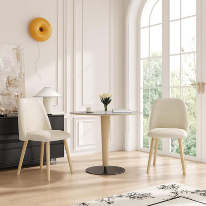 Esszimmerstühle 4er Set, Polsterstuhl Creme mit Holzbeinen