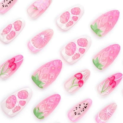 24er Set Frühlings Press on Nägel Mandeln Rosa Lila Nagel Spitzen
