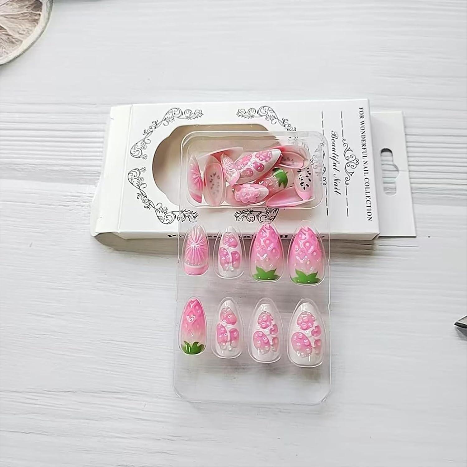 24er Set Frühlings Press on Nails Mandeln Rosa Lila Acrylnagel Falsche