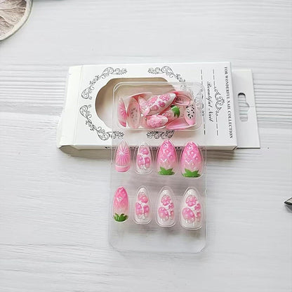 24er Set Frühlings Press on Nails Mandeln Rosa Lila Acrylnagel Falsche