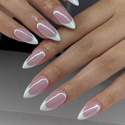 Glitzer French Nails - Mandelform, Künstliche Nägel zum Aufkleben
