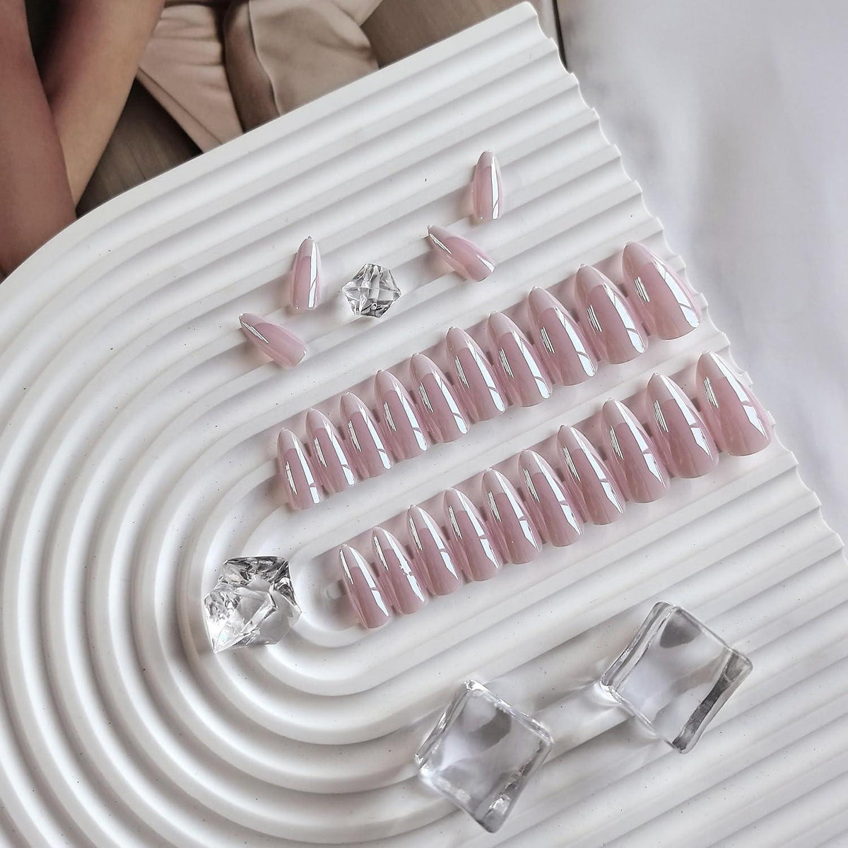 Glitzer French Nails - Mandelform, Künstliche Nägel zum Aufkleben