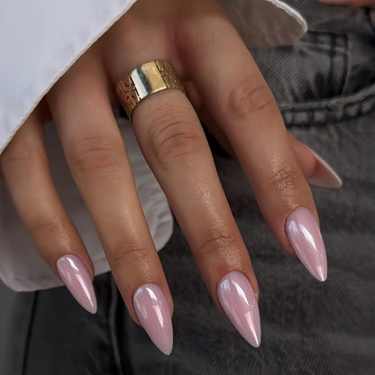 Glitzernde Altrosa Press On Nails – Mandelform, 24 Stück