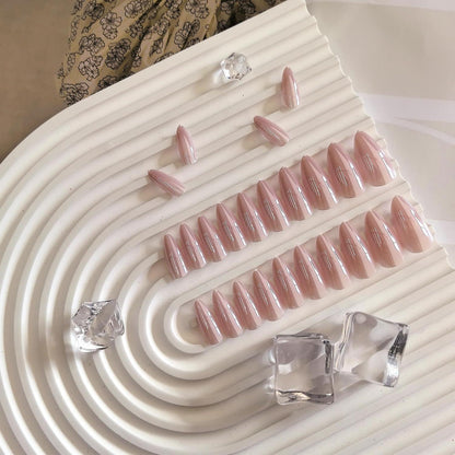 Glitzernde Altrosa Press On Nails – Mandelform, 24 Stück