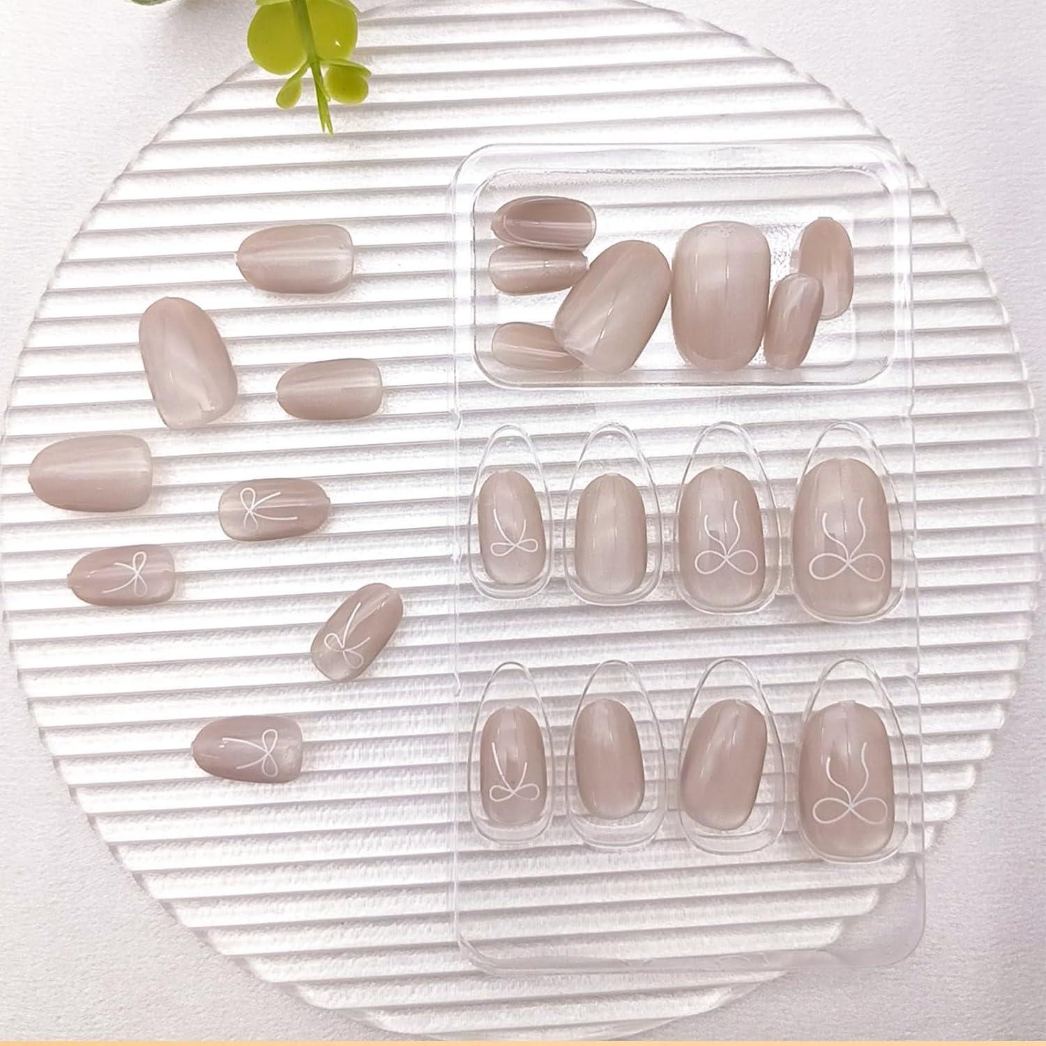 Runde Press on Nails Falsche Nägel Katzenauge Glanz 24 Stück
