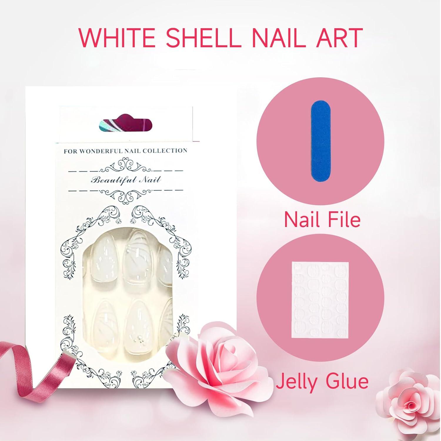 24 Stück Mandel Press on Nägel Mittellang Glanz Acrylnägel French Design