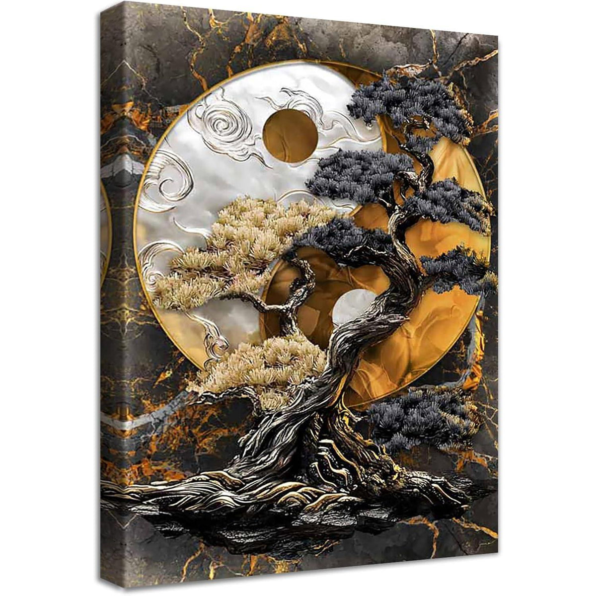 Gerahmtes Yin Yang Baum Leinwandbild – Wandkunst für Wohnzimmer