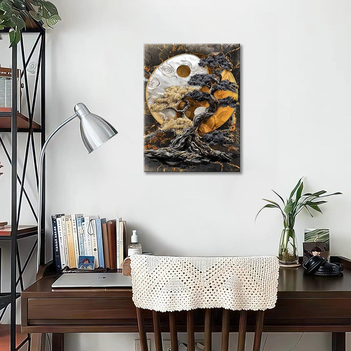 Gerahmtes Yin Yang Baum Leinwandbild – Wandkunst für Wohnzimmer