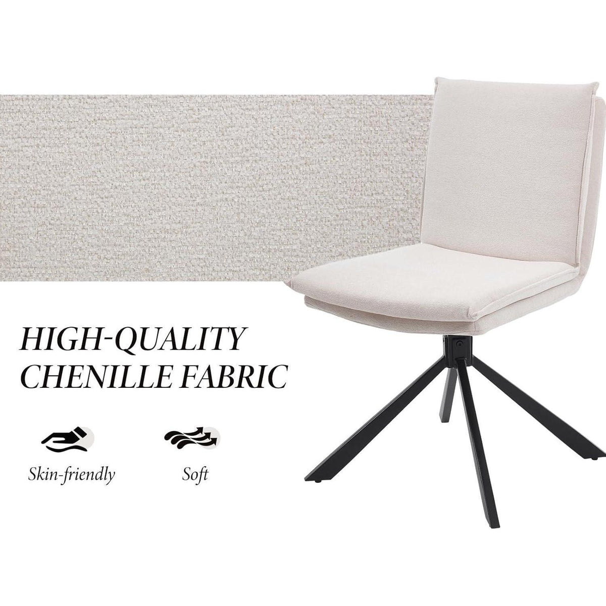 2er Set Esszimmerstühle Chenille, 360° drehbar, Weiß
