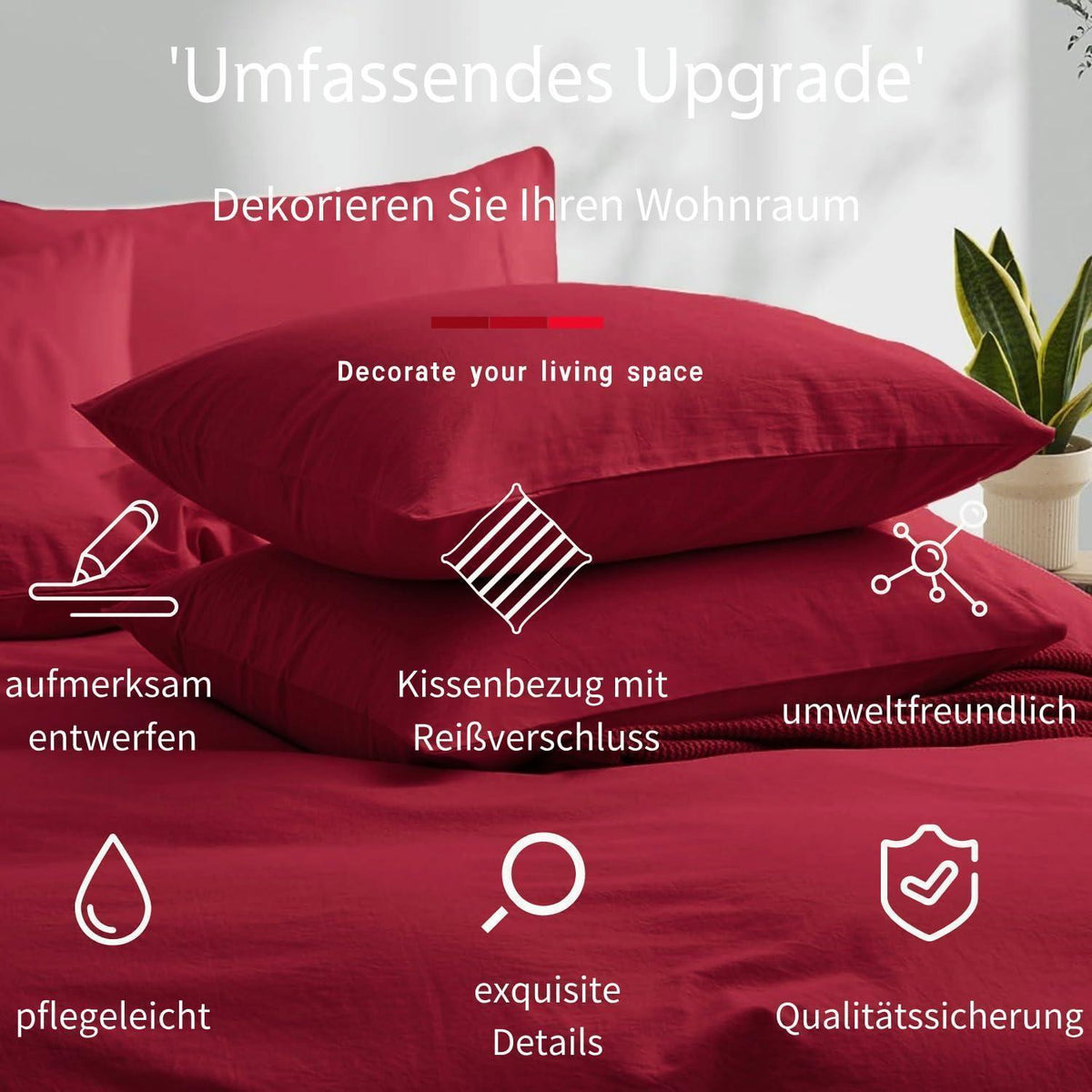 Baumwoll Bettwäsche Set 220x240 cm Rot – 3-teilig