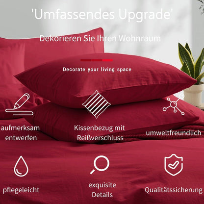 Baumwoll Bettwäsche Set 220x240 cm Rot – 3-teilig