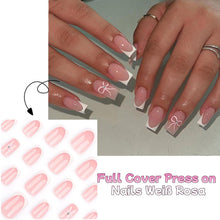 24er Set French Bow Aufklebe Nägel – Weiß Rosa Maniküre DIY