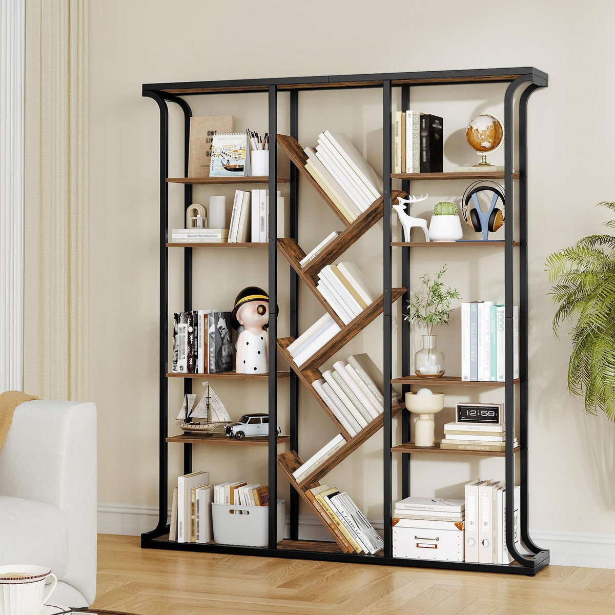 Baumförmiges Bücherregal 6-Tier, Vintage Braun-Schwarz