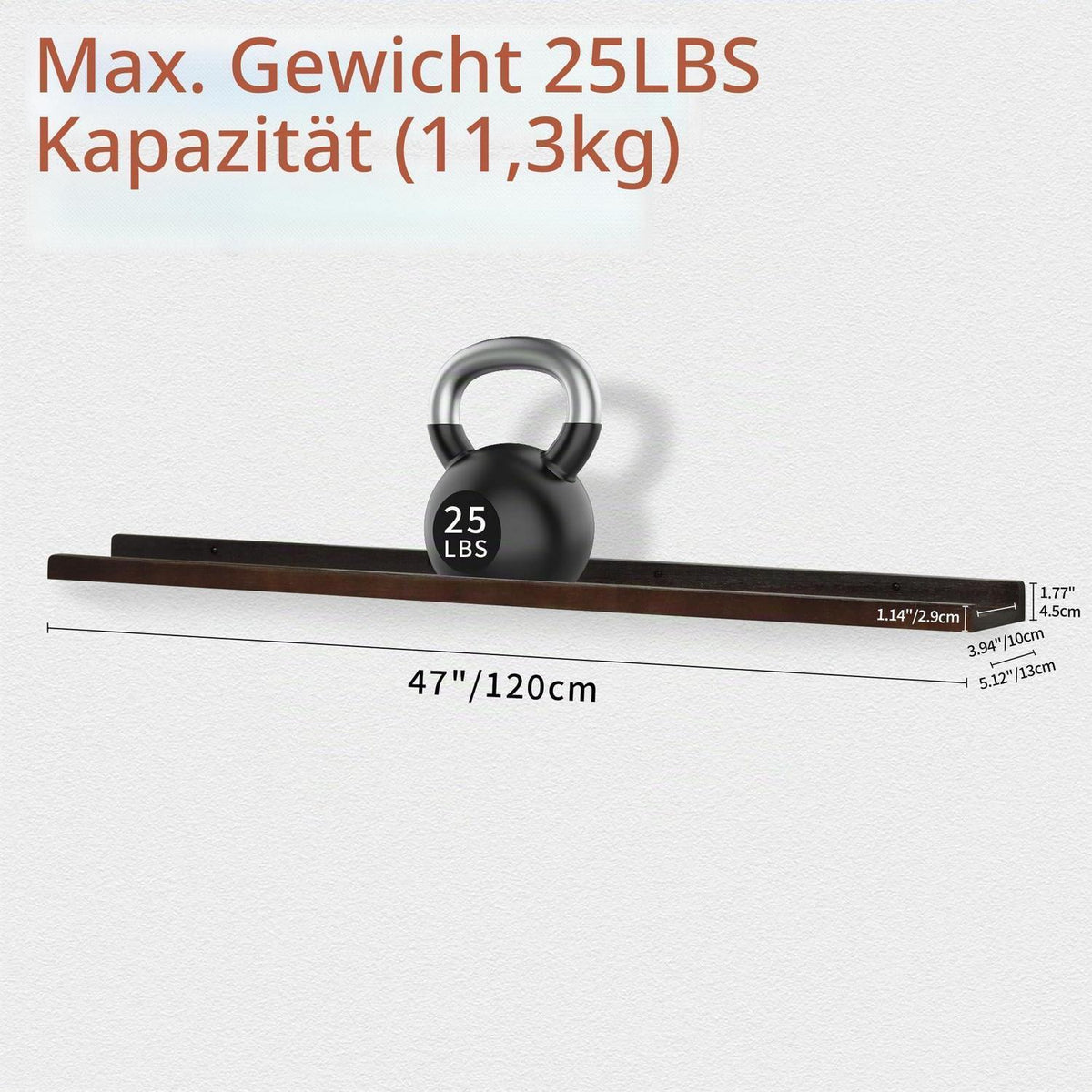 Schweberegal aus Massivholz mit Schutzleiste, 2er-Set Walnuss