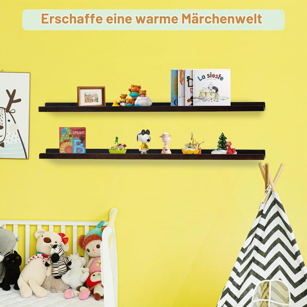 Schweberegal aus Massivholz mit Schutzleiste, 2er-Set Walnuss