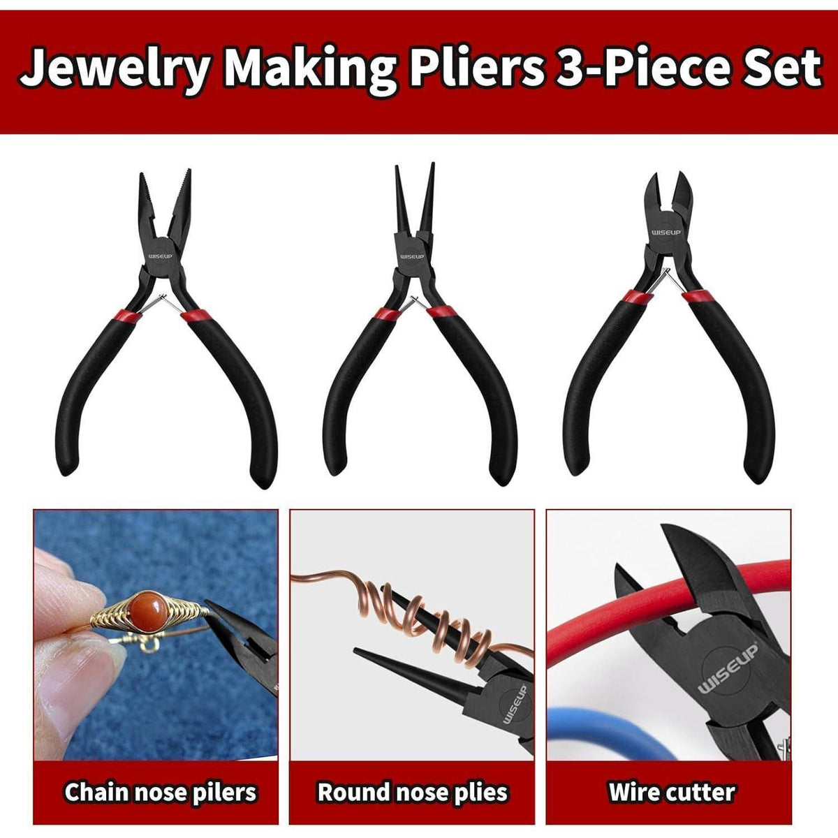 Schmuckzangen-Set 3-teilig mit Pinzette & Biegering