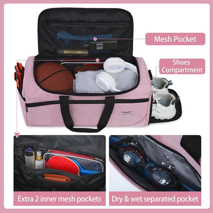 Sport- und Reisetasche 50L mit Schuhfach & Nassfach, wasserdicht, rosa
