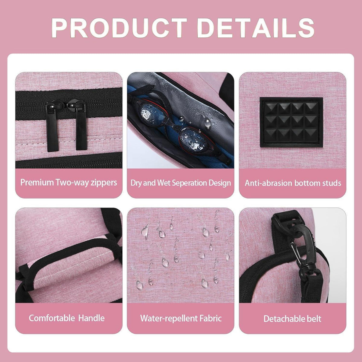 Sport- und Reisetasche 50L mit Schuhfach & Nassfach, wasserdicht, rosa
