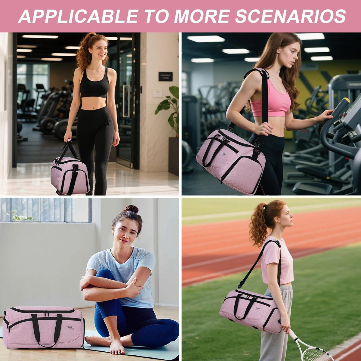 Sport- und Reisetasche 50L mit Schuhfach & Nassfach, wasserdicht, rosa