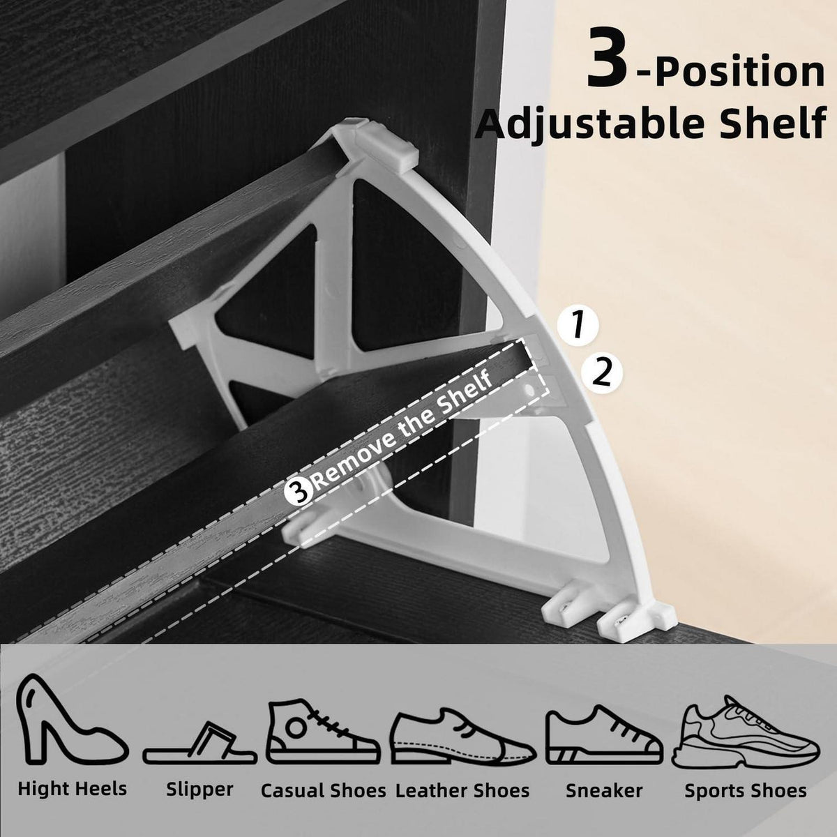 Schmaler Schuhschrank mit 2 Klappen – Schwarz & Platz für 16 Paar