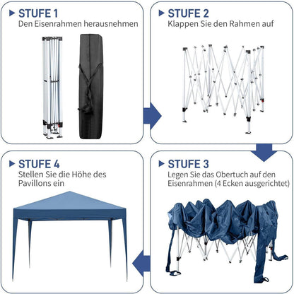 3x3m Faltpavillon Blau mit 4 Seitenteilen – Wasserdicht & Stabil