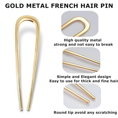 2er Set Gold Metall Französische Haarnadeln für elegante Dutts