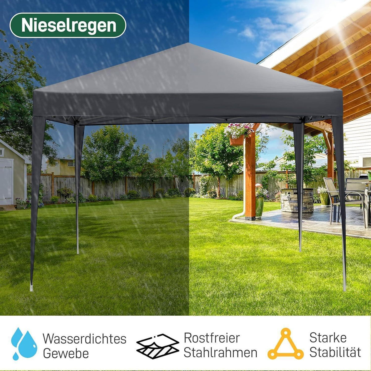 3x3m Faltpavillon – Wasserdicht, Stabil & UV-Schutz für Garten & Camping
