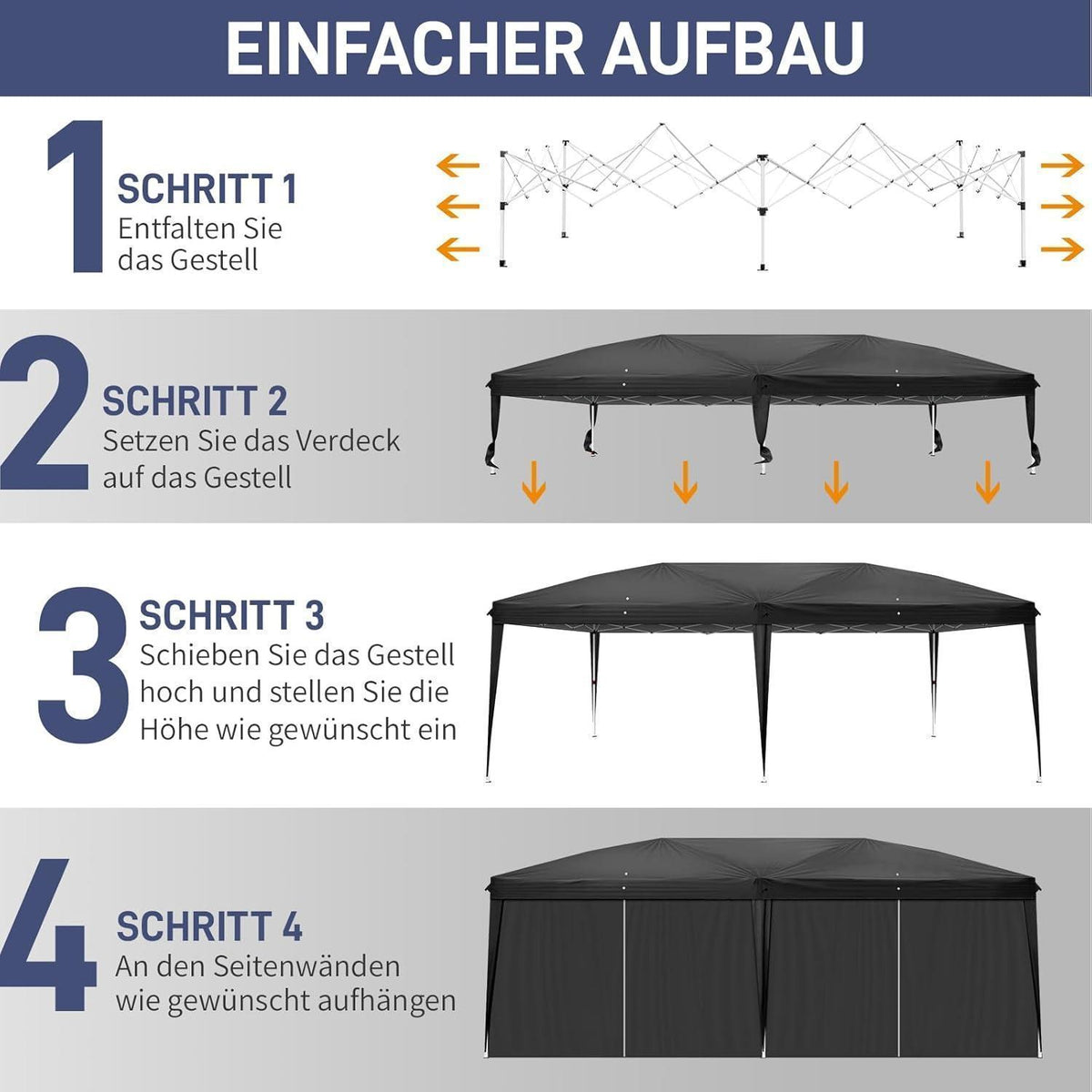 3x6m Faltpavillon – Wasserdicht, Stabil & UV-Schutz für Garten & Camping
