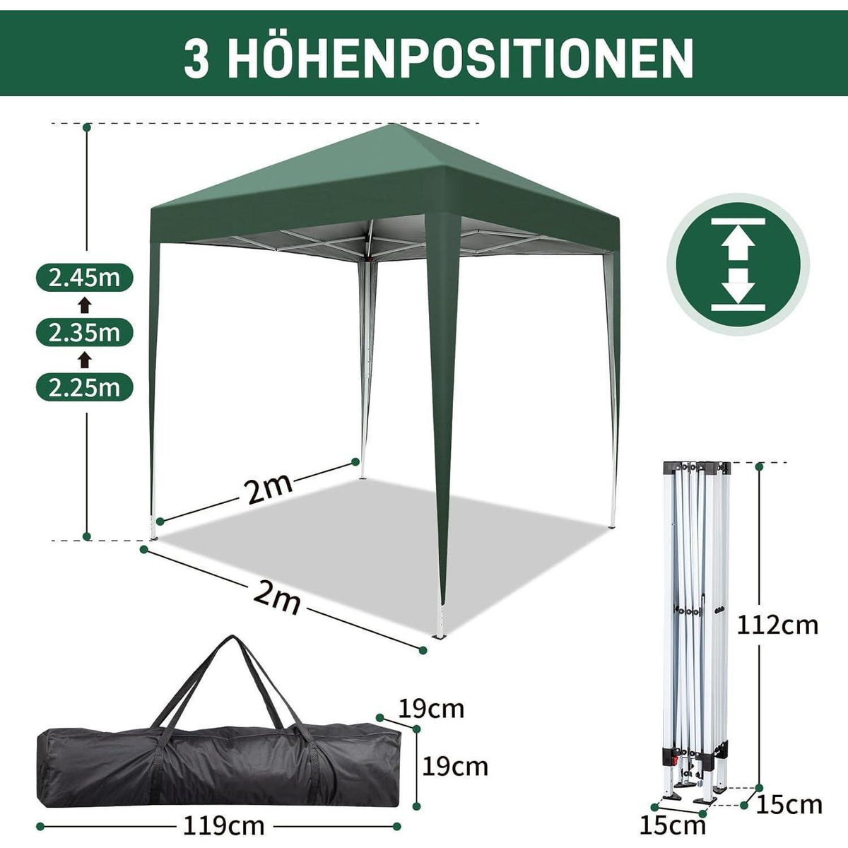 Faltpavillon 2x2m – Wasserdicht, Stabil & UV-Schutz für Garten & Camping