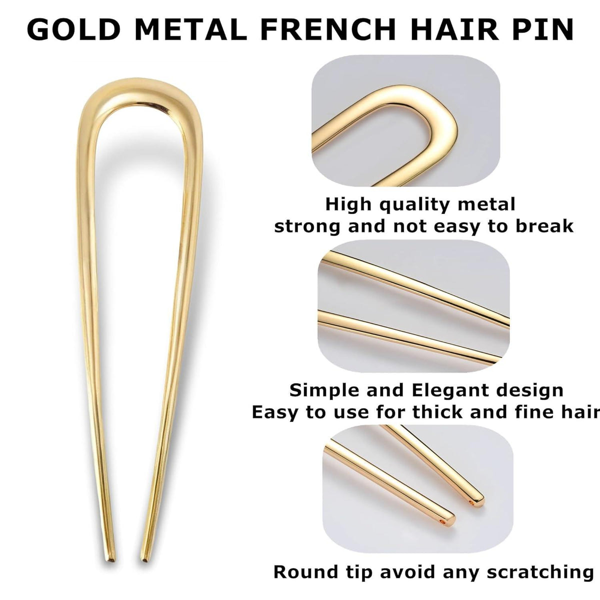 Französische Haarnadeln goldfarbenes Metall Chignon Damen 2 Stück