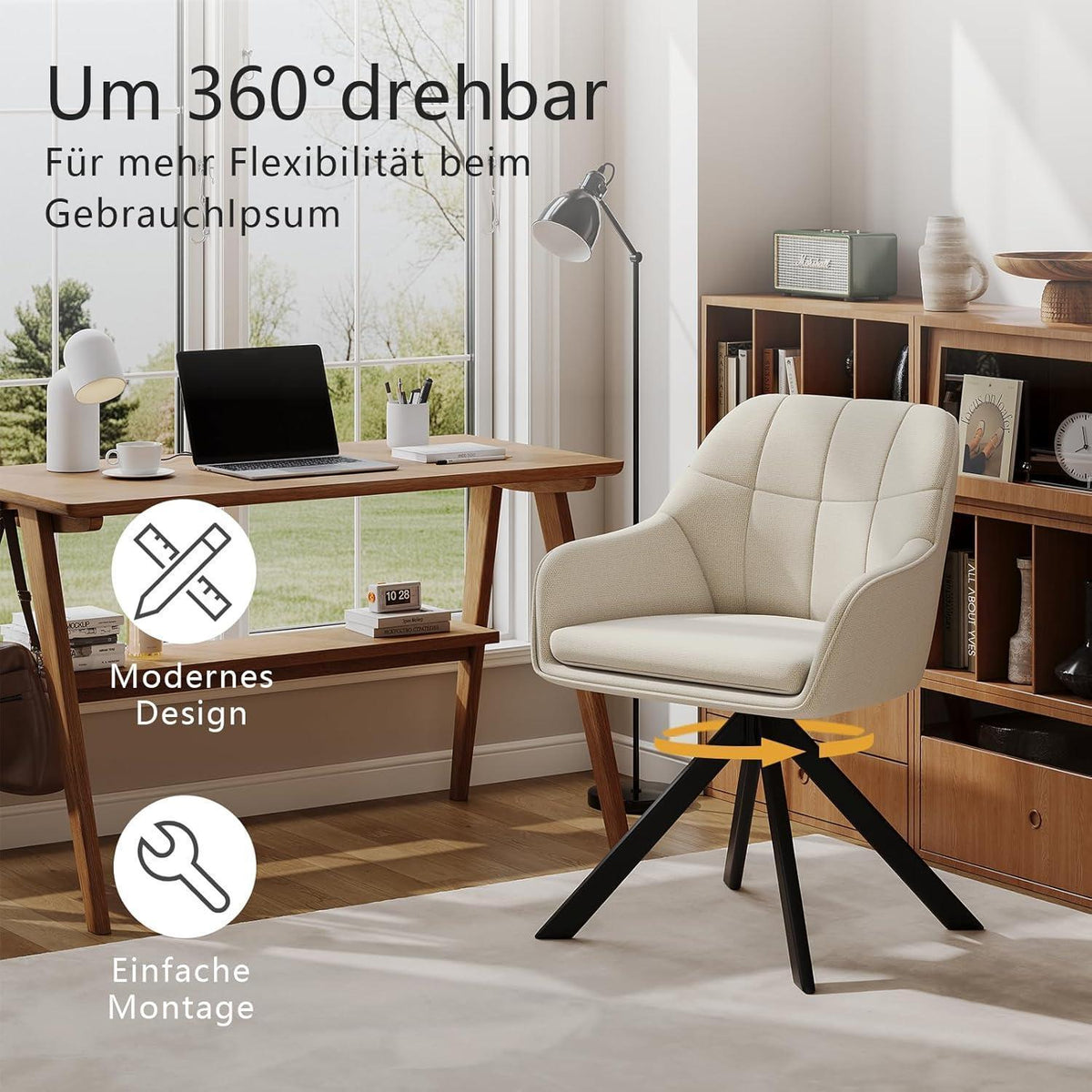 Drehstuhl Esszimmer Beige 6er Set mit Armlehne & Kratzschutz