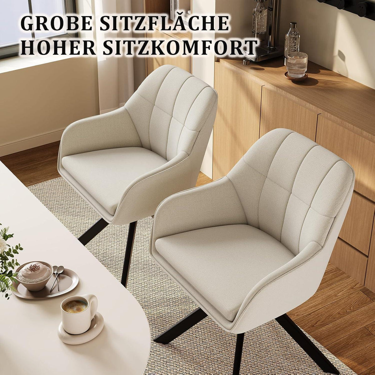 Drehstuhl Esszimmer Beige 6er Set mit Armlehne & Kratzschutz