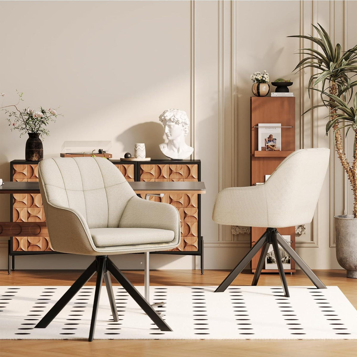 Drehstuhl Esszimmer Beige 6er Set mit Armlehne & Kratzschutz