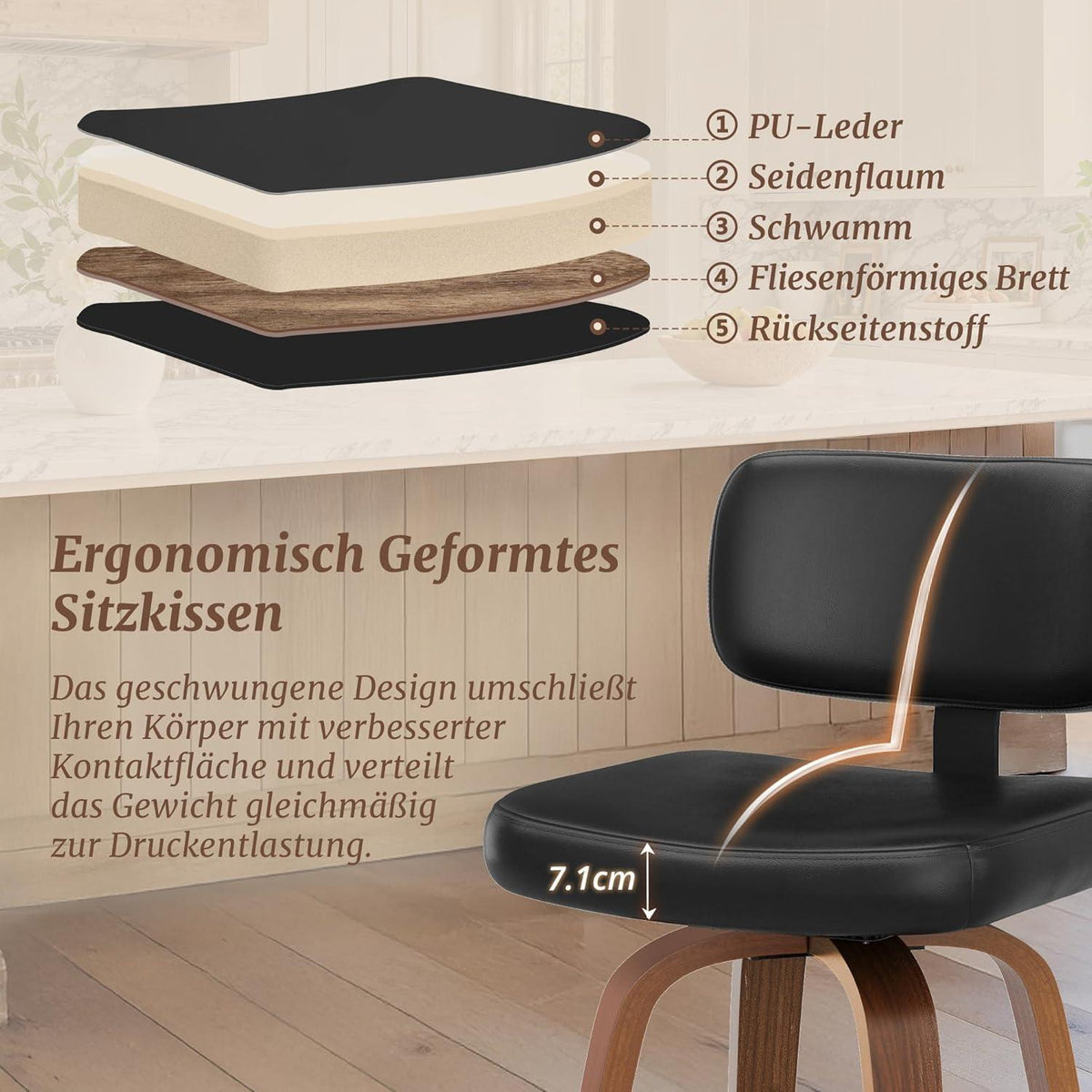 Drehbarer Barhocker mit Lehne – Schwarz, 67 cm hoch