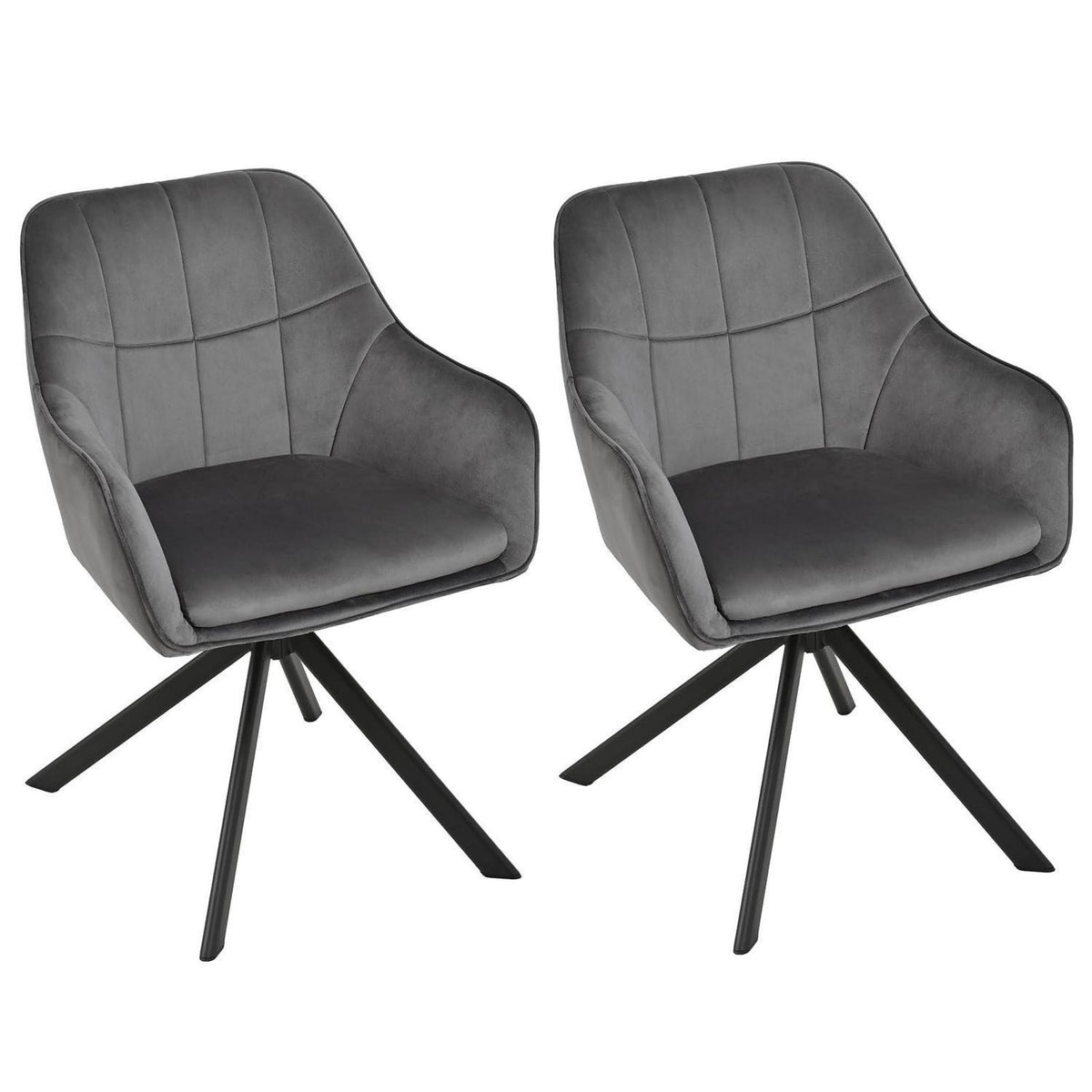 Drehbarer Esszimmerstuhl Set Grau – Samt & Metall, 2er Pack
